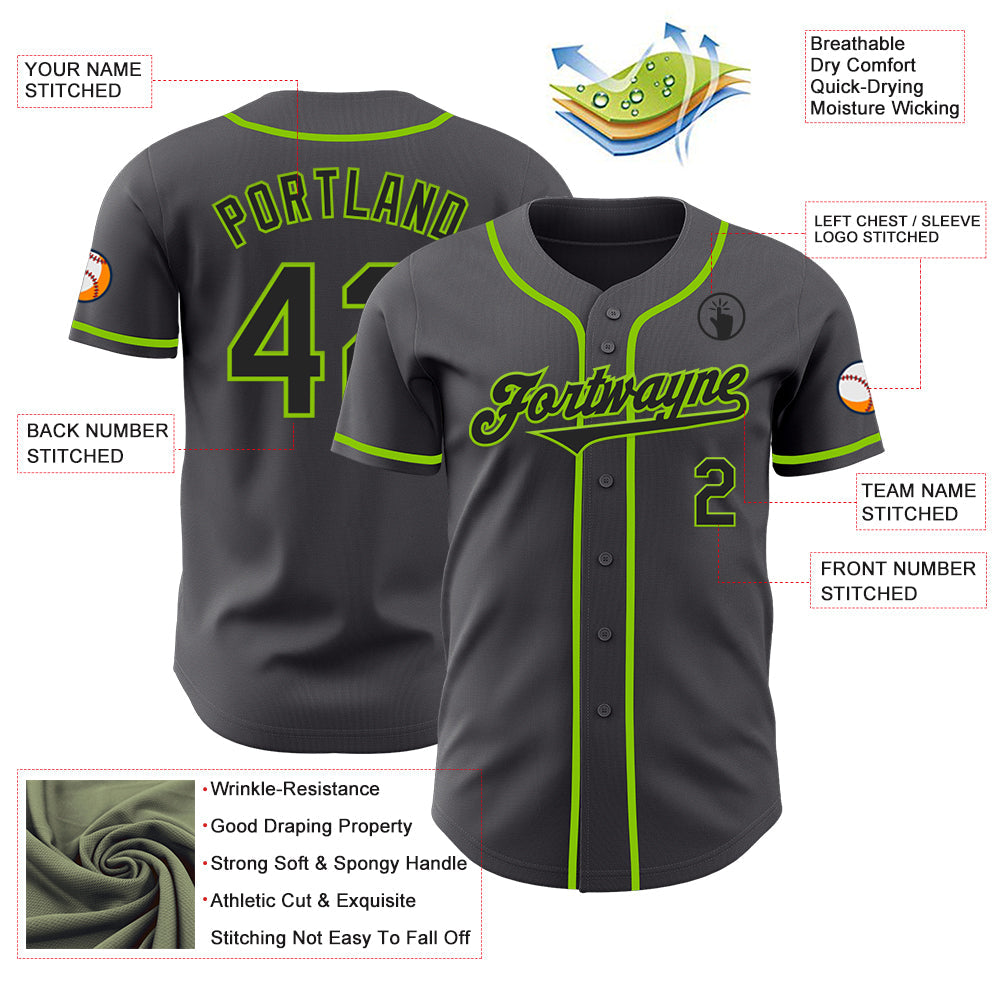 Custom Steel Gray Black-Neon Green Authentic Baseball Jersey - Sky-Custom