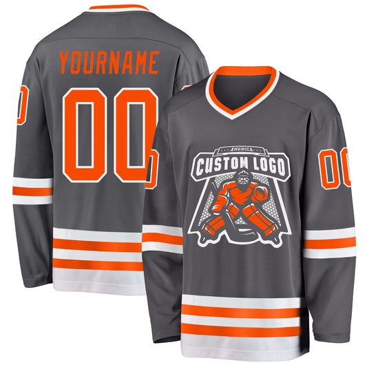 Custom Steel Gray Orange-White Hockey Jersey - Sky-Custom