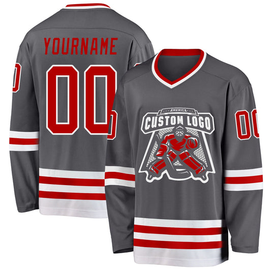 Custom Steel Gray Red-White Hockey Jersey - Sky-Custom