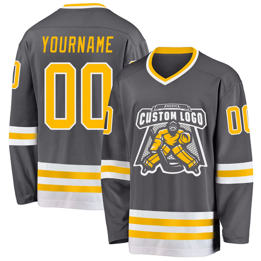 Custom Steel Gray Gold-White Hockey Jersey - Sky-Custom