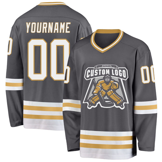Custom Steel Gray White-Old Gold Hockey Jersey - Sky-Custom