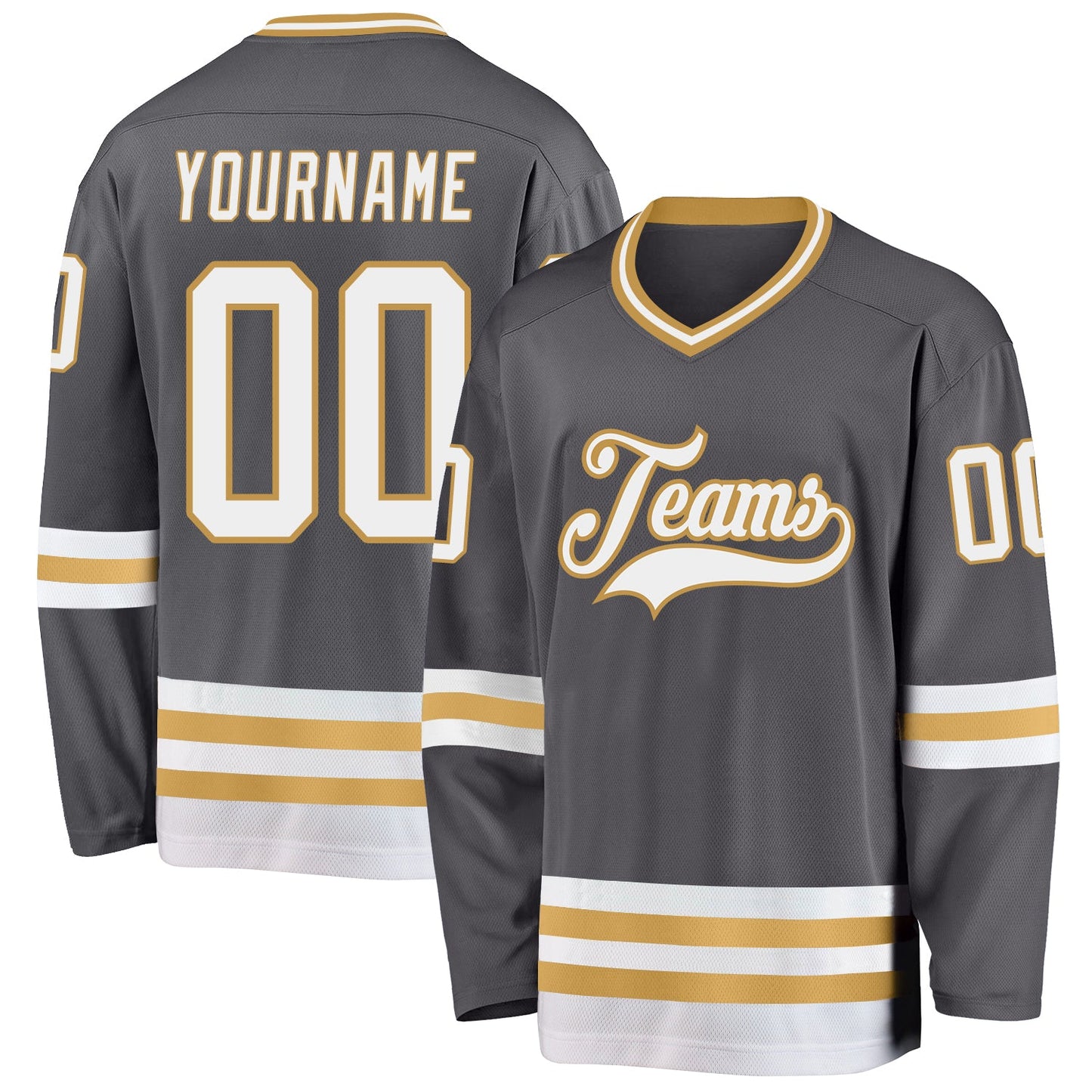 Custom Steel Gray White-Old Gold Hockey Jersey - Sky-Custom