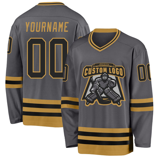Custom Steel Gray Black-Old Gold Hockey Jersey - Sky-Custom