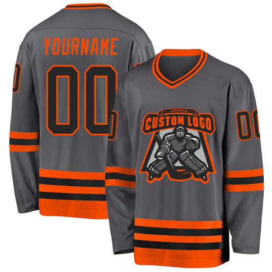 Custom Steel Gray Black-Orange Hockey Jersey - Sky-Custom