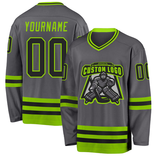 Custom Steel Gray Black-Neon Green Hockey Jersey - Sky-Custom