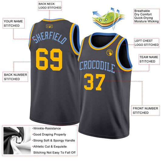 Custom Steel Gray Gold-Light Blue Authentic Basketball Jersey - Sky-Custom