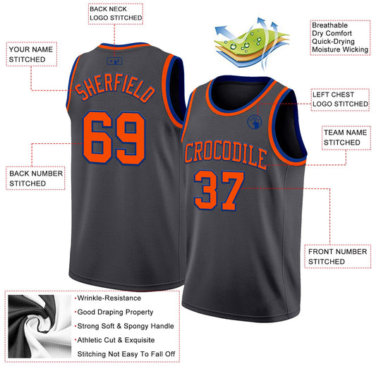 Custom Steel Gray Orange-Royal Authentic Basketball Jersey - Sky-Custom