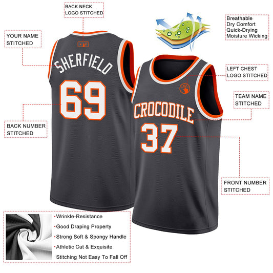 Custom Steel Gray White-Orange Authentic Basketball Jersey - Sky-Custom