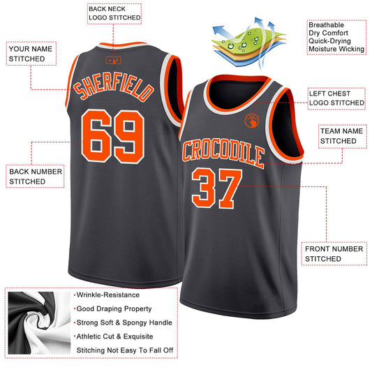 Custom Steel Gray Orange-White Authentic Basketball Jersey - Sky-Custom