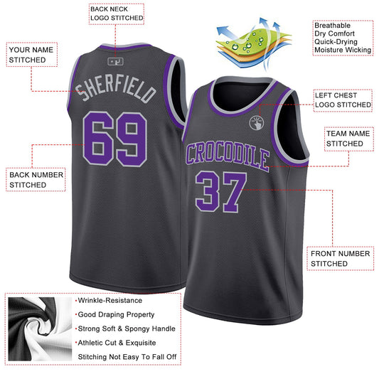 Custom Steel Gray Purple-Gray Authentic Basketball Jersey - Sky-Custom