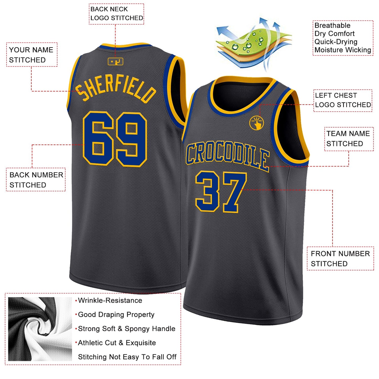 Custom Steel Gray Royal-Gold Authentic Basketball Jersey - Sky-Custom