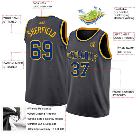 Custom Steel Gray Royal-Gold Authentic Basketball Jersey - Sky-Custom