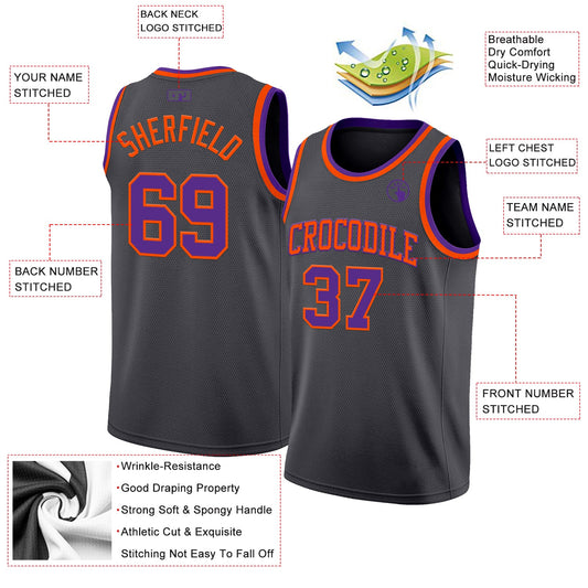 Custom Steel Gray Purple-Orange Authentic Basketball Jersey - Sky-Custom