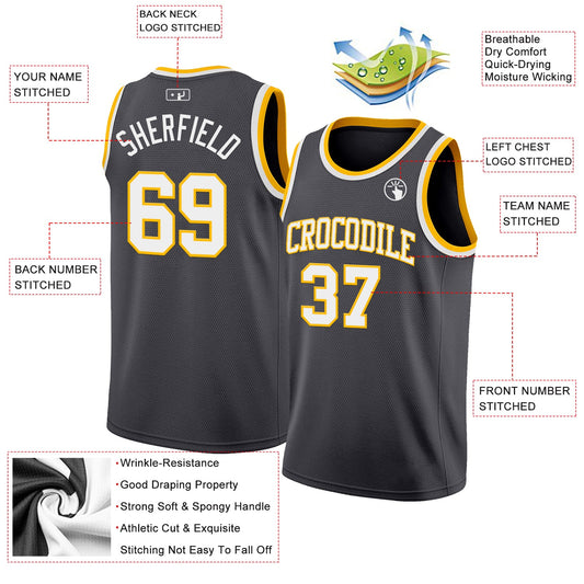 Custom Steel Gray White-Gold Authentic Basketball Jersey - Sky-Custom