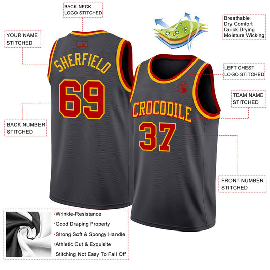 Custom Steel Gray Red-Gold Authentic Basketball Jersey - Sky-Custom