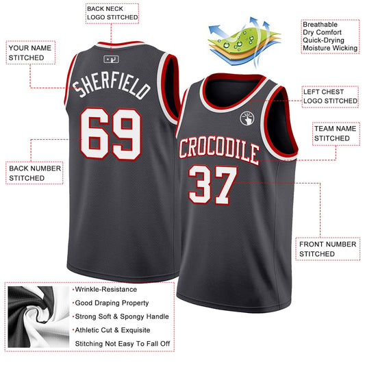 Custom Steel Gray White-Red Authentic Basketball Jersey - Sky-Custom