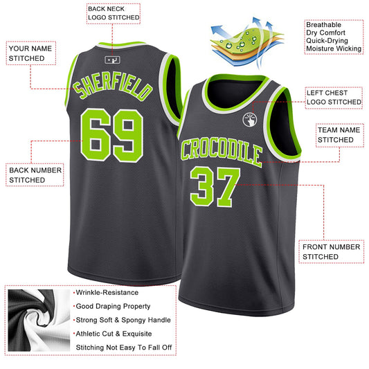 Custom Steel Gray Neon Green-White Authentic Basketball Jersey - Sky-Custom