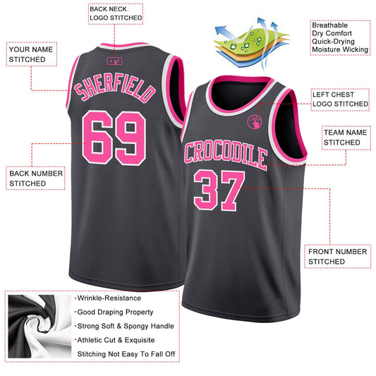 Custom Steel Gray Pink-White Authentic Basketball Jersey - Sky-Custom
