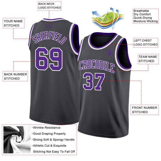 Custom Steel Gray Purple-White Authentic Basketball Jersey - Sky-Custom