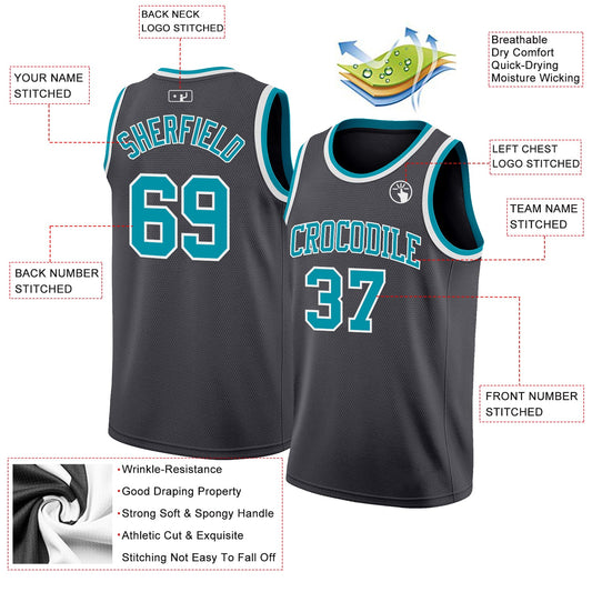 Custom Steel Gray Teal-White Authentic Basketball Jersey - Sky-Custom