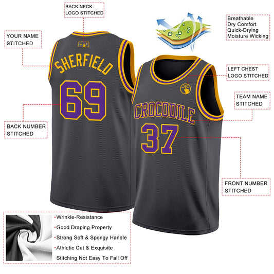 Custom Steel Gray Purple-Gold Authentic Basketball Jersey - Sky-Custom