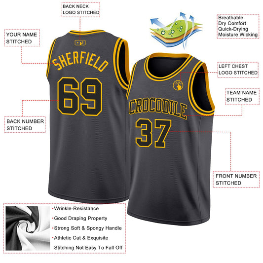 Custom Steel Gray Black-Gold Authentic Basketball Jersey - Sky-Custom
