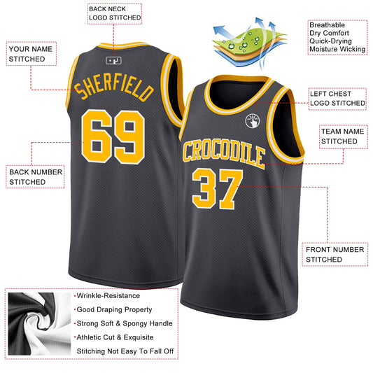Custom Steel Gray Gold-White Authentic Basketball Jersey - Sky-Custom