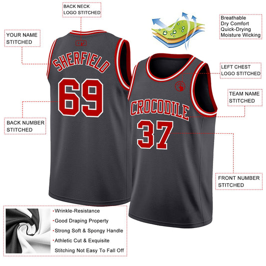 Custom Steel Gray Red-White Authentic Basketball Jersey - Sky-Custom