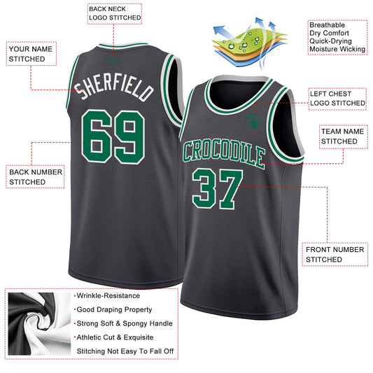 Custom Steel Gray Kelly Green-White Authentic Basketball Jersey - Sky-Custom
