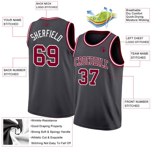 Custom Steel Gray Maroon-White Authentic Basketball Jersey - Sky-Custom