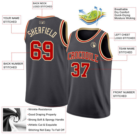 Custom Steel Gray Red-Cream Authentic Basketball Jersey - Sky-Custom