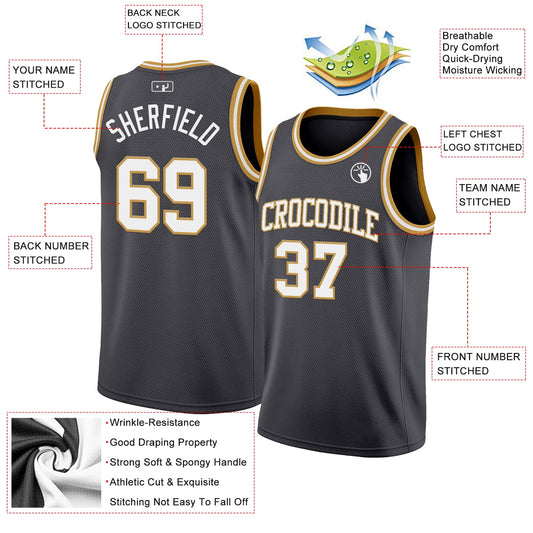 Custom Steel Gray White-Old Gold Authentic Basketball Jersey - Sky-Custom