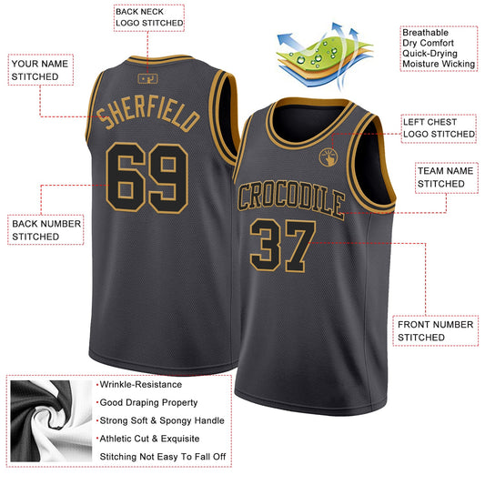 Custom Steel Gray Black-Old Gold Authentic Basketball Jersey - Sky-Custom