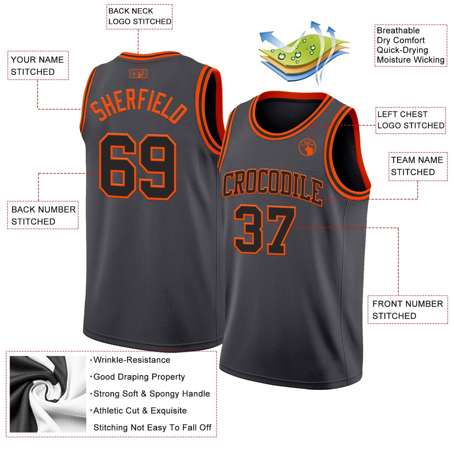 Custom Steel Gray Black-Orange Authentic Basketball Jersey - Sky-Custom