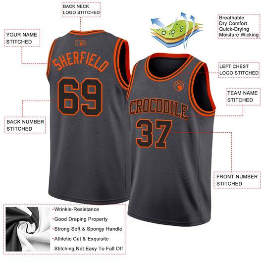 Custom Steel Gray Black-Orange Authentic Basketball Jersey - Sky-Custom