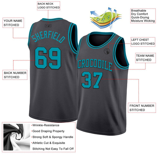 Custom Steel Gray Teal-Black Authentic Basketball Jersey - Sky-Custom