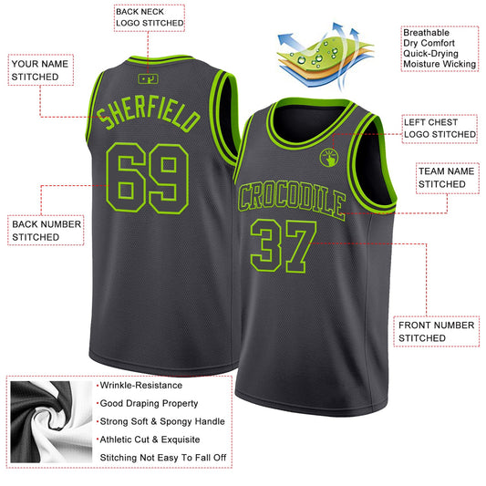 Custom Steel Gray Neon Green Authentic Basketball Jersey - Sky-Custom