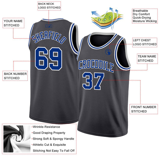 Custom Steel Gray Royal-White Authentic Basketball Jersey - Sky-Custom