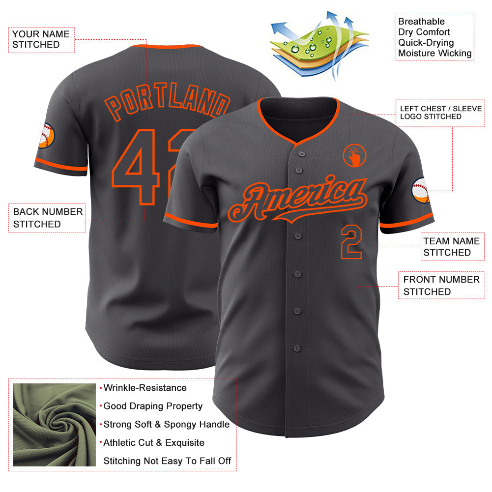 Custom Steel Gray Orange Authentic Baseball Jersey - Sky-Custom
