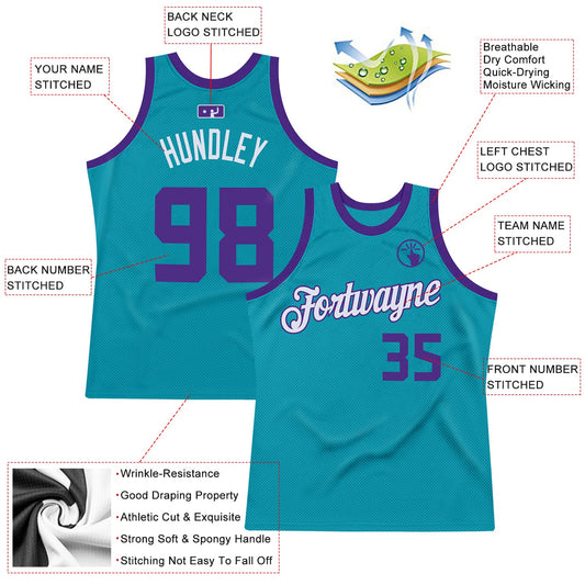 Custom Teal Purple-White Authentic Throwback Basketball Jersey - Sky-Custom