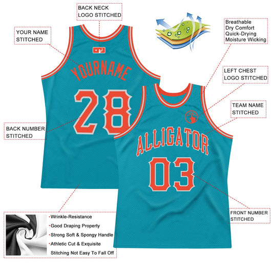 Custom Teal Orange-Gray Authentic Throwback Basketball Jersey - Sky-Custom