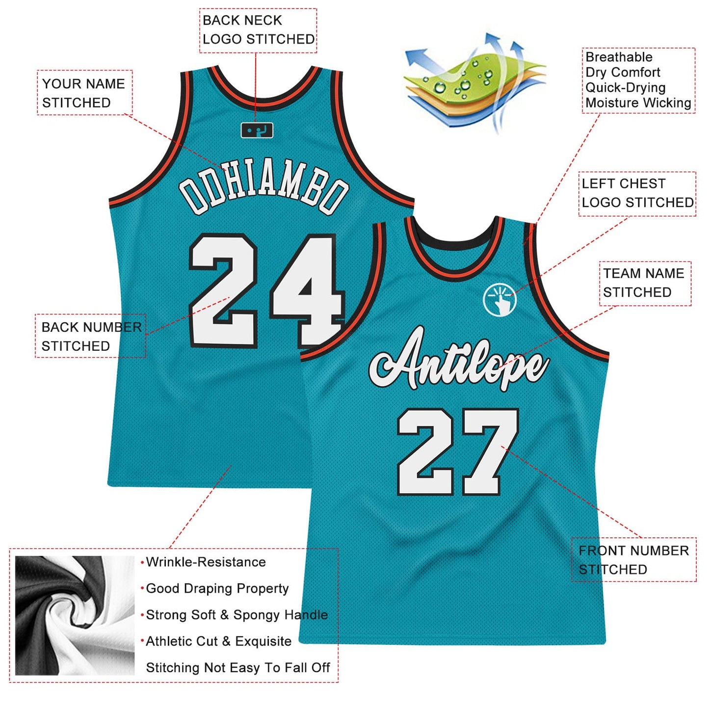 Custom Teal White-Orange Authentic Throwback Basketball Jersey - Sky-Custom