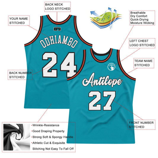 Custom Teal White-Orange Authentic Throwback Basketball Jersey - Sky-Custom