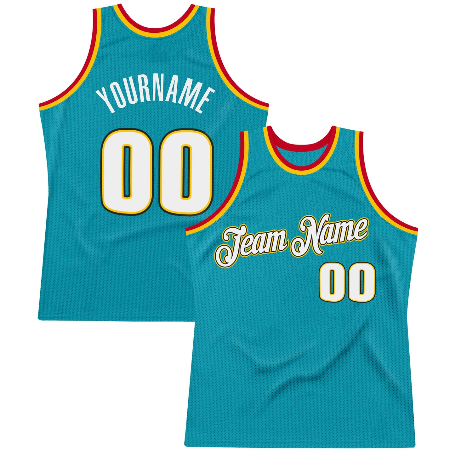Custom Teal White-Gold Authentic Throwback Basketball Jersey - Sky-Custom
