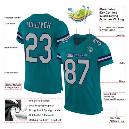 Custom Teal Gray-Navy Mesh Authentic Football Jersey - Sky-Custom