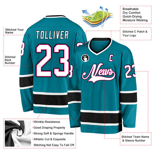 Custom Teal White-Black Hockey Jersey - Sky-Custom