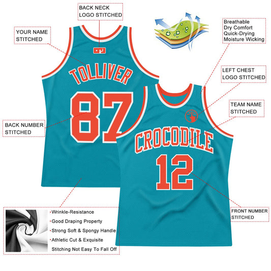 Custom Teal Orange-White Authentic Throwback Basketball Jersey - Sky-Custom