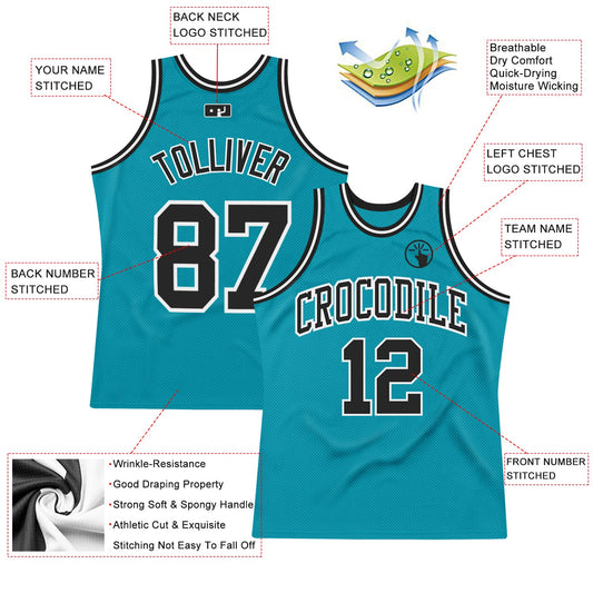 Custom Teal Black-White Authentic Throwback Basketball Jersey - Sky-Custom