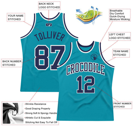 Custom Teal Navy-White Authentic Throwback Basketball Jersey - Sky-Custom