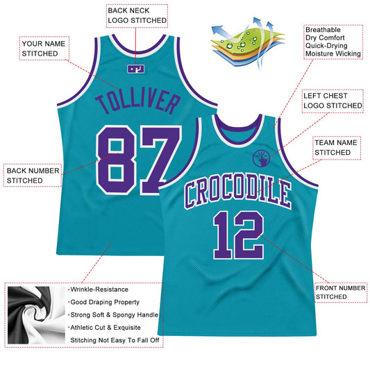 Custom Teal Purple-White Authentic Throwback Basketball Jersey - Sky-Custom